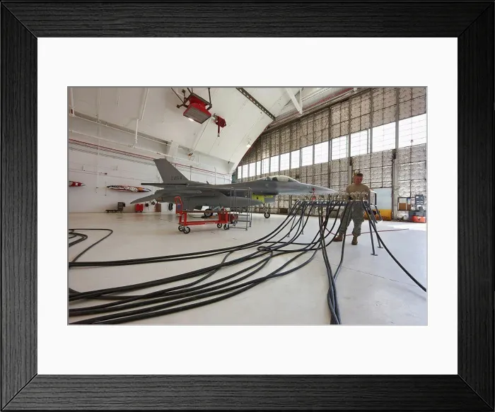 Framed Print : F-16 in Maintenance Hangar, Pressure Lines Framed Print : F-16 in Maintenance Hangar, Pressure Lines