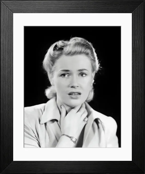 Framed Print : 1940s BLONDE WOMAN HAND TO THROAT NECK LOOKING SICK OR PERHAPS SHOCKED Framed Print : 1940s BLONDE WOMAN HAND TO THROAT NECK LOOKING SICK OR PERHAPS SHOCKED