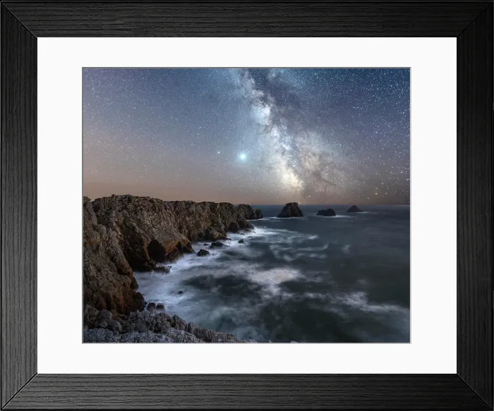 Framed Print : Long exposure of the Milky Way above the cape of Pen Hir, Brittany, France, Europe
