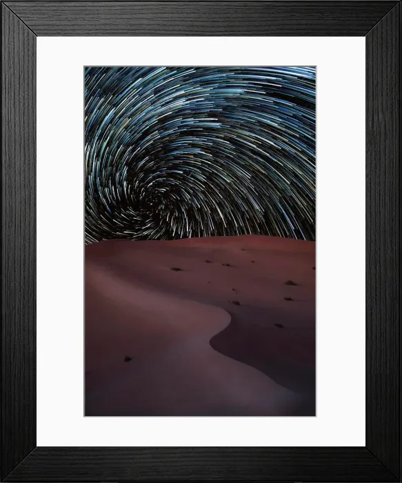 Framed Print : Vortex star trail in the Rub al Khali desert in Oman, Rub al Khali, Oman, Middle East Framed Print : Vortex star trail in the Rub al Khali desert in Oman, Rub al Khali, Oman, Middle East