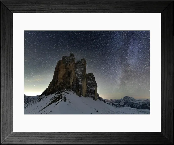 Framed Print : Stars in the night sky over the majestic rocks of Tre Cime di Lavaredo, Sesto Dolomites, South Tyrol, Italy, Europe Framed Print : Stars in the night sky over the majestic rocks of Tre Cime di Lavaredo, Sesto Dolomites, South Tyrol, Italy, Europe