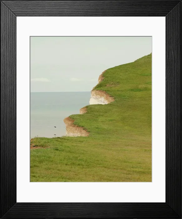 Framed Print : Grassed chalk cliff top with broken edge, Eastbourne, Uk Framed Print : Grassed chalk cliff top with broken edge, Eastbourne, Uk