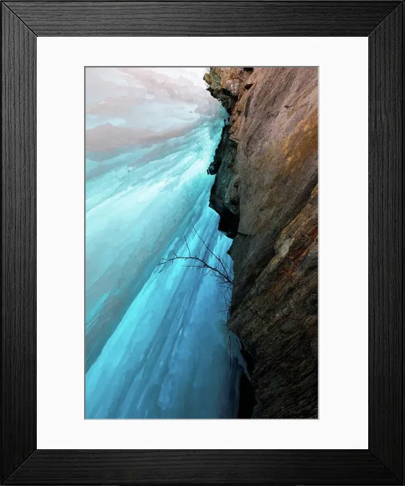 Framed Print : View behind a frozen waterfall in the Alaska Range; Alaska, United States of America Framed Print : View behind a frozen waterfall in the Alaska Range; Alaska, United States of America