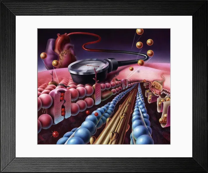 Framed Print : Detail of cardiac muscle with blood pressure meter