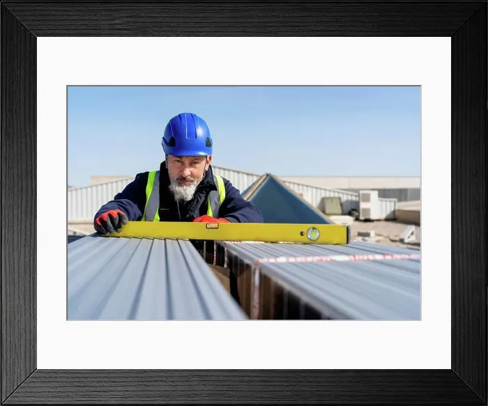 Framed Print : Engineer with measurement tool working at solar power station Framed Print : Engineer with measurement tool working at solar power station