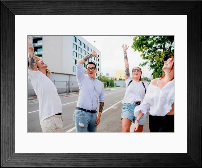 Framed Print : Mixed race group of friends hanging out together in town Framed Print : Mixed race group of friends hanging out together in town