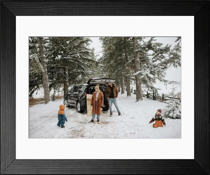 Framed Print : Canada, Ontario, Parents with children next to car Framed Print : Canada, Ontario, Parents with children next to car