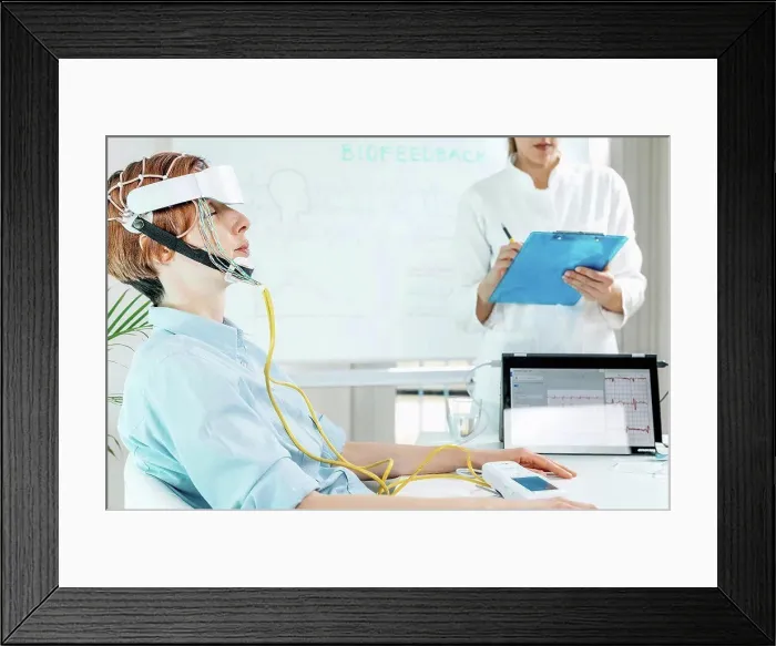 Framed Print : Biofeedback electroencephalograph training Framed Print : Biofeedback electroencephalograph training