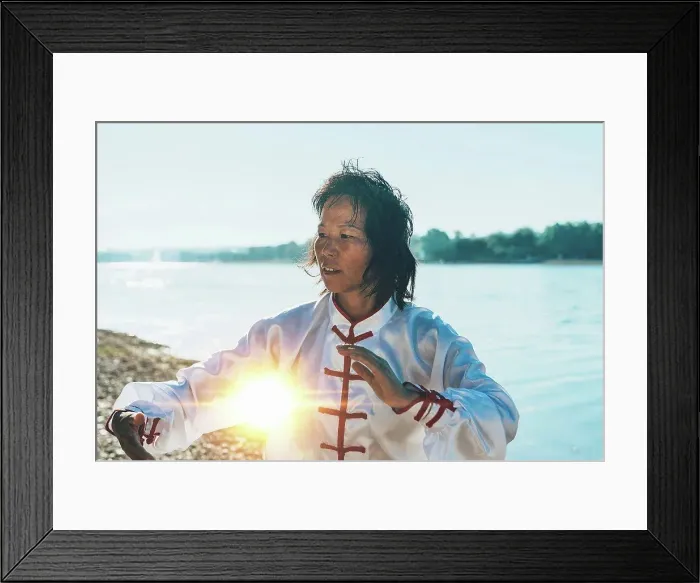 Framed Print : Women practicing tai chi by a lake Framed Print : Women practicing tai chi by a lake