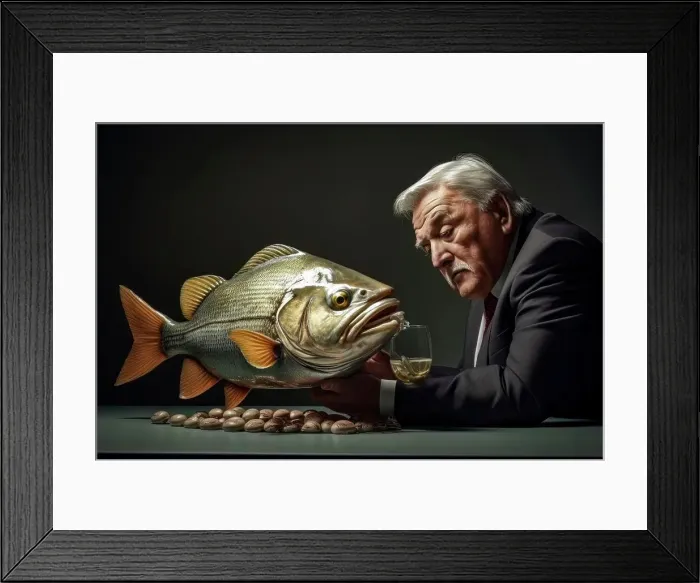 Framed Print : Surreal image of a man and fish symbolizing the realm of dreamlike perception Framed Print : Surreal image of a man and fish symbolizing the realm of dreamlike perception