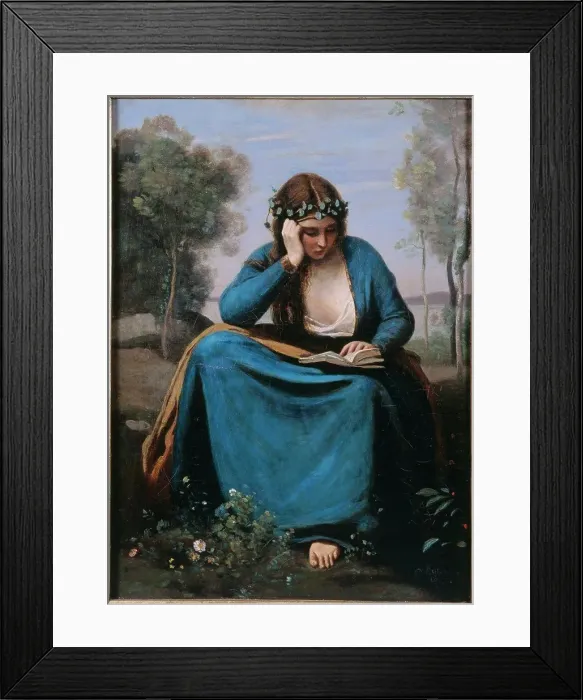 Framed Print : Reader Crowned with Flowers (Virgil's Muse) 1845 Jean Baptiste Camille Corot (1796-1875 / French) Framed Print : Reader Crowned with Flowers (Virgil's Muse) 1845 Jean Baptiste Camille Corot (1796-1875 / French)