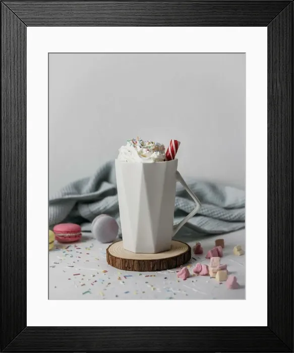 Framed Print : front view hot chocolate with whipped cream mug Framed Print : front view hot chocolate with whipped cream mug