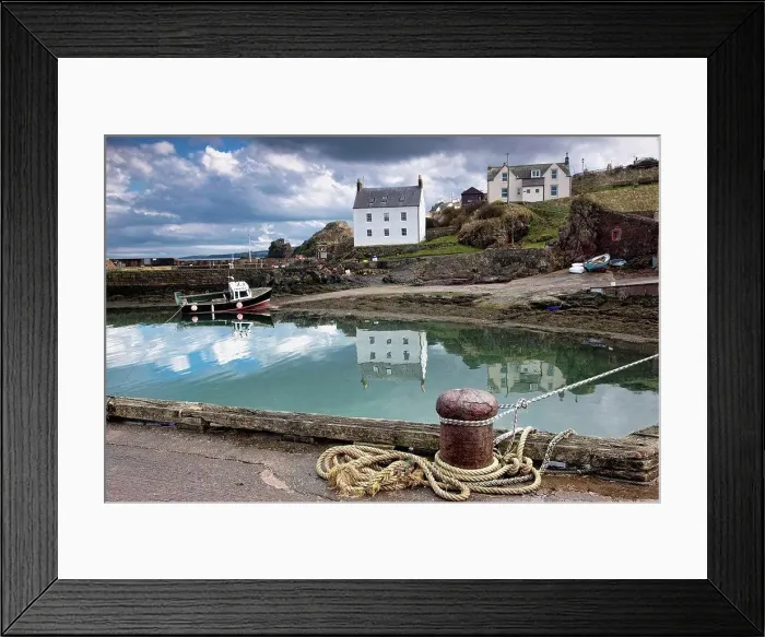 Framed Print : houses and boats along the water, st. abb´s head, scottish borders, scotland Framed Print : houses and boats along the water, st. abb´s head, scottish borders, scotland