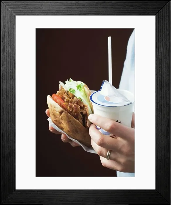 Framed Print : Hands holding döner kebab and ayran Framed Print : Hands holding döner kebab and ayran