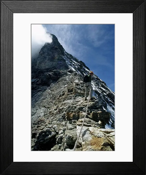 Framed Print : Climber descending hornli ridge on matterhorn Framed Print : Climber descending hornli ridge on matterhorn