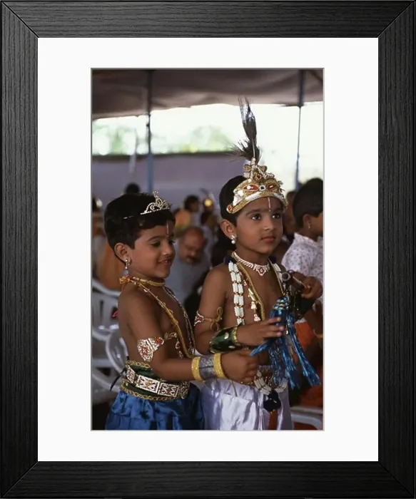 Framed Print : Boy and a girl in costumes in a religious festival of Krishna Janmashtami, Tamil Nadu, India
