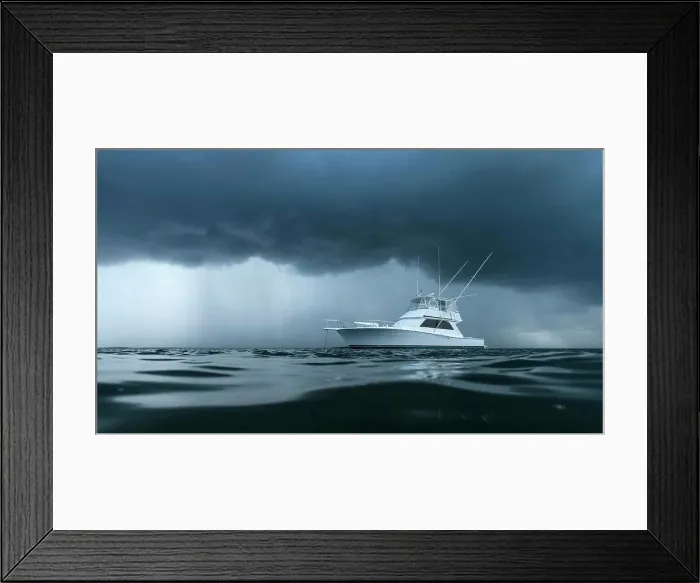 Framed Print : Yacht on ominous stormy ocean Framed Print : Yacht on ominous stormy ocean