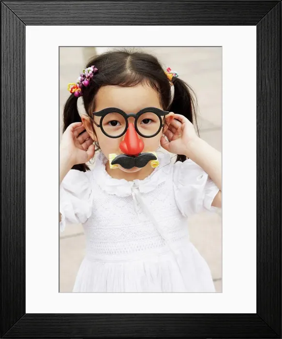 Framed Print : Chinese girl wearing mask with eyeglasses and mustache Framed Print : Chinese girl wearing mask with eyeglasses and mustache
