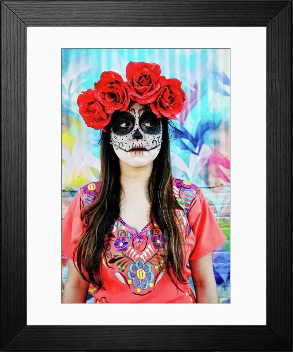 Framed Print : Hispanic woman wearing skull face paint