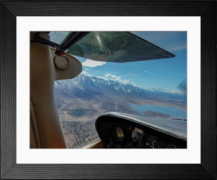 Framed Print : View of lake and mountains from cockpit, Bishop, California, United States Framed Print : View of lake and mountains from cockpit, Bishop, California, United States