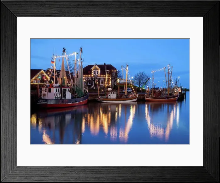 Framed Print : Germany, East Frisia, Neuharlingersiel, Christmas illumination at the harbour Framed Print : Germany, East Frisia, Neuharlingersiel, Christmas illumination at the harbour