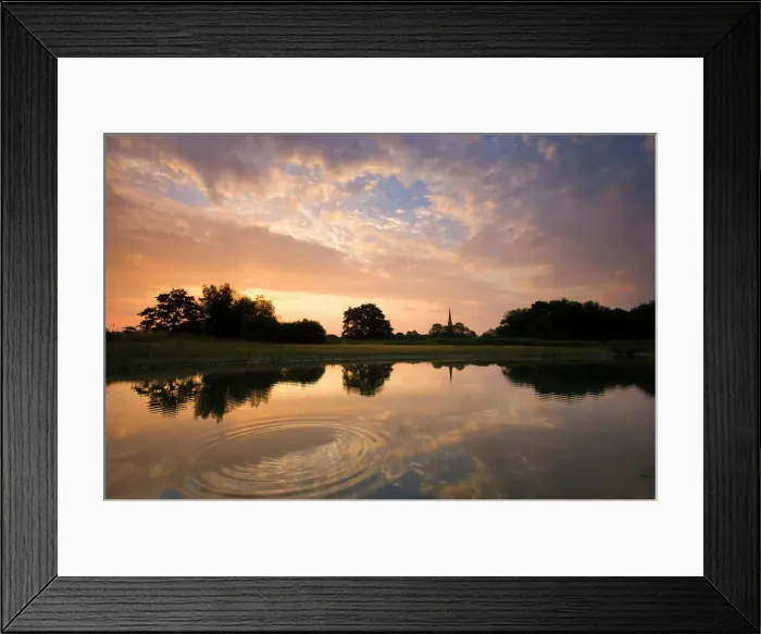 Framed Print : Salisbury Cathedral reflected in a pond at dawn, Salisbury, Wiltshire, England, United Kingdom, Europe
