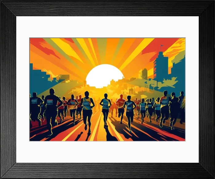 Framed Print : Colorful Running marathon poster, people run, colorful poster. illustration
