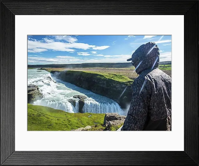 Framed Print : A young man above the Gullfoss waterfall in the golden circle of the south of Iceland Framed Print : A young man above the Gullfoss waterfall in the golden circle of the south of Iceland