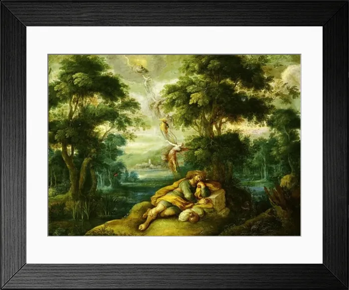 Framed Print : Jacob's Dream, a ladder reaching to heaven with angels climbing up and down Framed Print : Jacob's Dream, a ladder reaching to heaven with angels climbing up and down