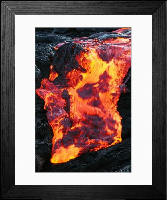 Framed Print : A Stream of Glowing Hot Pahoehoe Lava Moving Quickly Over a Ledge Framed Print : A Stream of Glowing Hot Pahoehoe Lava Moving Quickly Over a Ledge