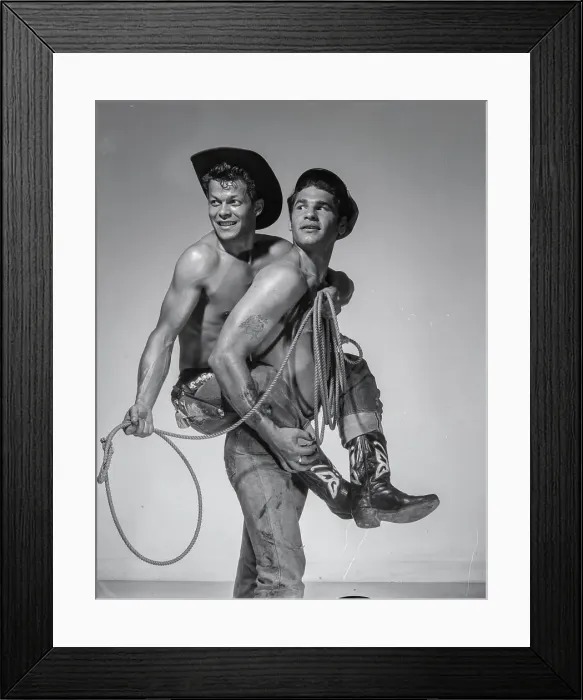 Framed Print : Boris Demitroff & Ted Derby: Playful Cowboys Captured by Bob Mizer ca 1959 Framed Print : Boris Demitroff & Ted Derby: Playful Cowboys Captured by Bob Mizer ca 1959
