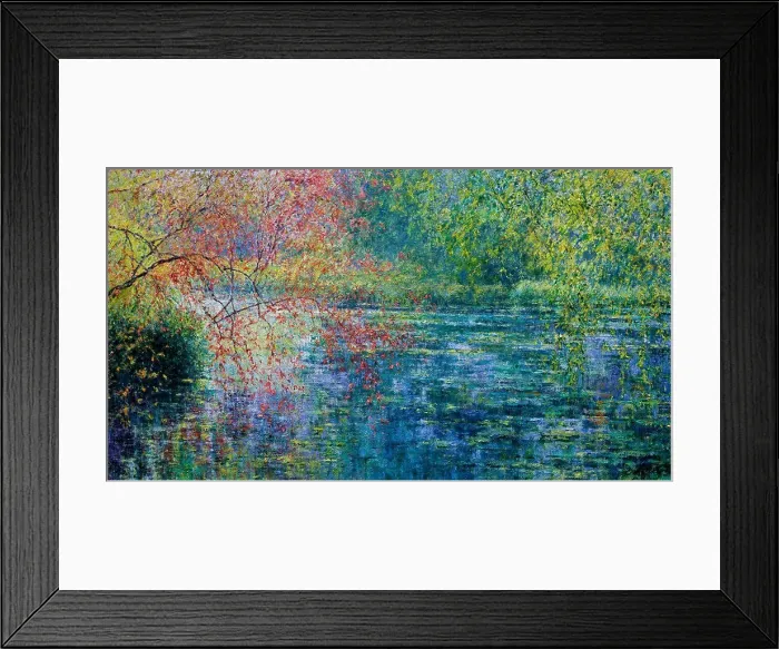Framed Print : The Lily Pond Reflections-Morning, July 2004 Charles Neal (b.1951 / British) Oil on canvas