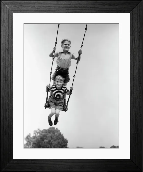 Framed Print : 1930S Two Smiling Boys Sitting Standing On Playground Swing