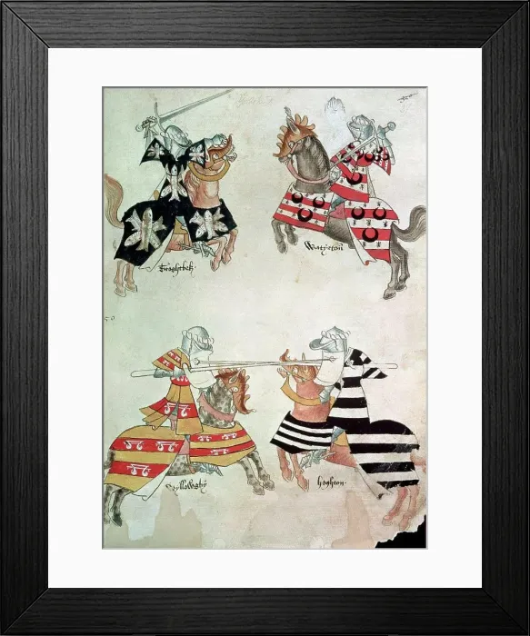 Framed Print : Jousting Knights- From Sir Thomas Holmes Book 15th C