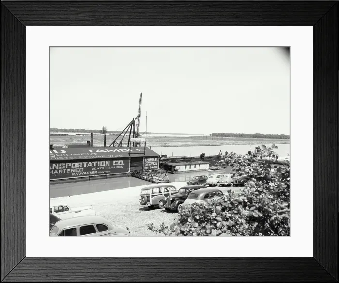 Framed Print : Vintage Photograph. Vehicle parking on coast of Mississippi River Framed Print : Vintage Photograph. Vehicle parking on coast of Mississippi River