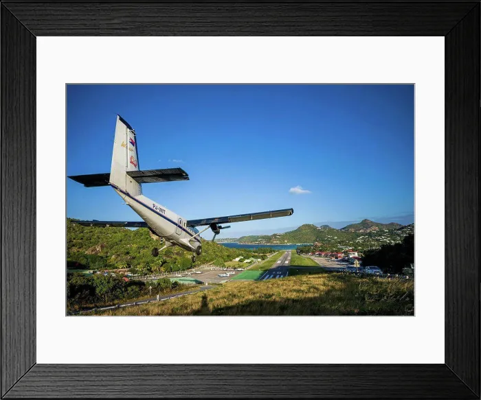 Framed Print : French West Indies, St-Barthelemy, Gustavia, aircraft landing at St-Barthelemy Airport (SBH) Framed Print : French West Indies, St-Barthelemy, Gustavia, aircraft landing at St-Barthelemy Airport (SBH)