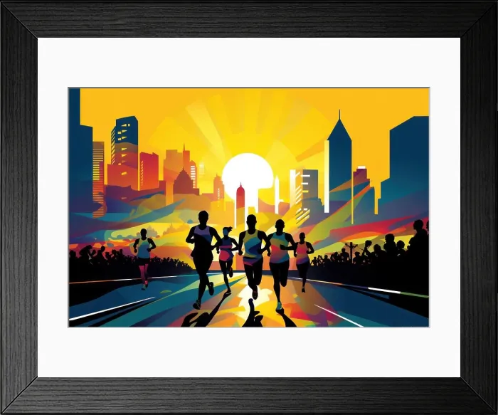 Framed Print : Colorful Running marathon poster, people run, colorful poster. illustration Framed Print : Colorful Running marathon poster, people run, colorful poster. illustration