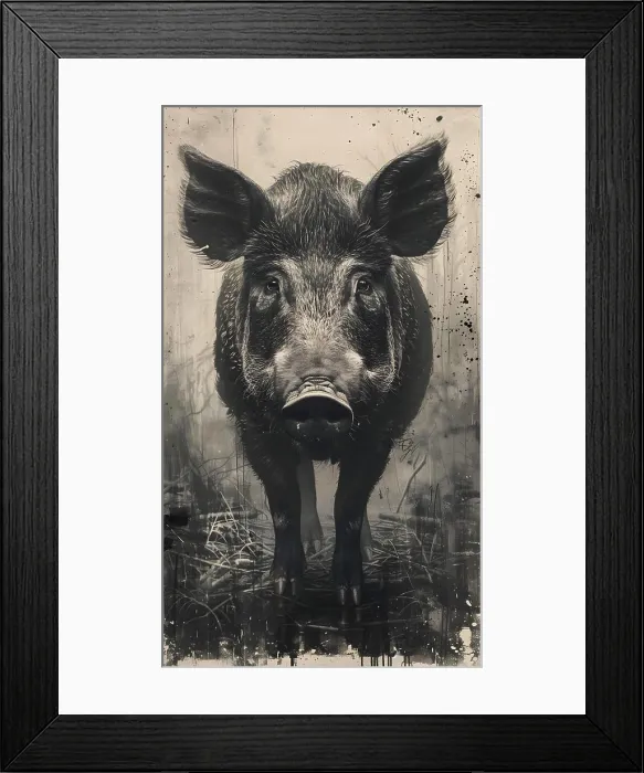 Framed Print : An artistic black and white painting of a grey boar Framed Print : An artistic black and white painting of a grey boar