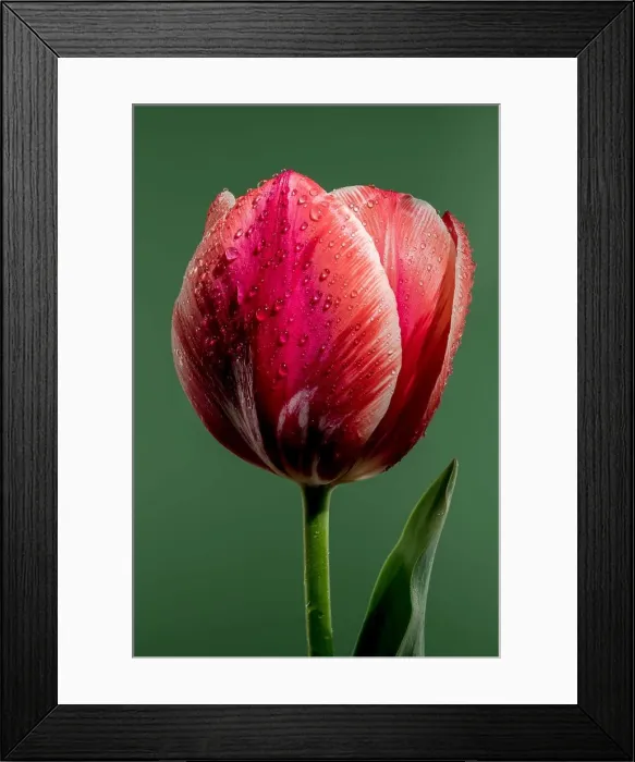 Framed Print : Beautiful red tulip flower on a green background. Flower head close-up Framed Print : Beautiful red tulip flower on a green background. Flower head close-up