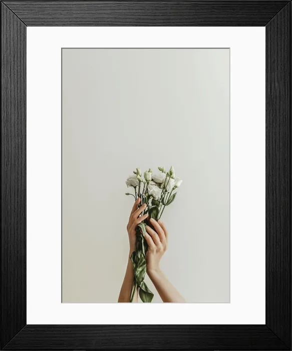 Framed Print : Close-up beautiful sophisticated female hands with white flowers Framed Print : Close-up beautiful sophisticated female hands with white flowers
