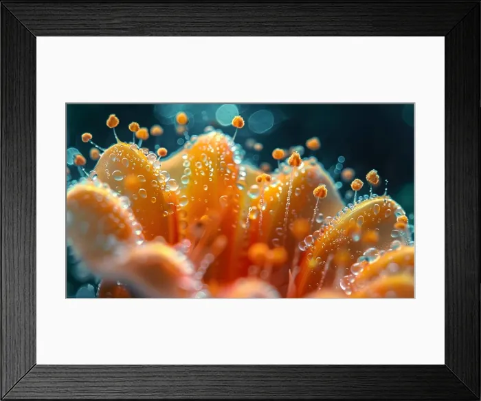 Framed Print : a close up of a flower with water drops on it