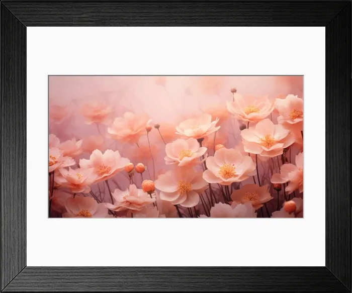 Framed Print : The flowers are a soft peach color, close up macro nature background