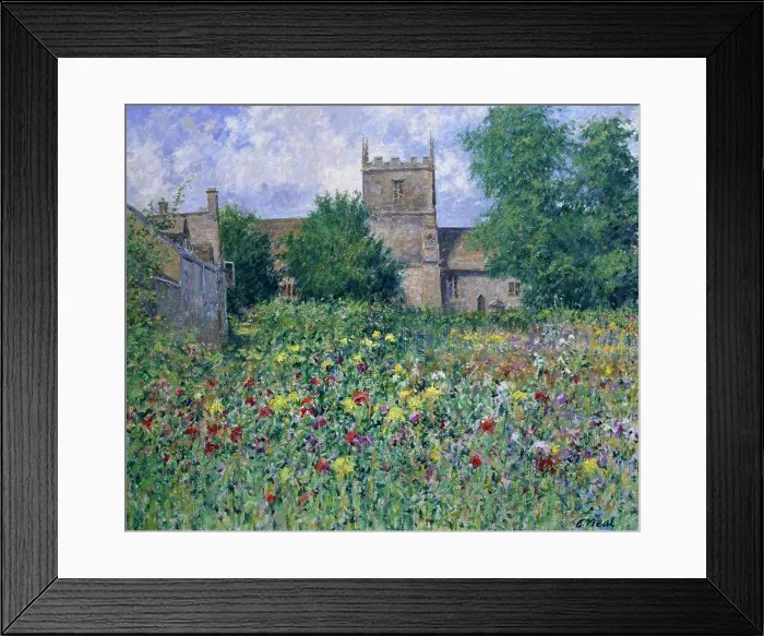 Framed Print : Glos, Allotments at South Cerney (Morning, August) by Charles Neal, oil on canvas, 2002, (b.1951) Framed Print : Glos, Allotments at South Cerney (Morning, August) by Charles Neal, oil on canvas, 2002, (b.1951)