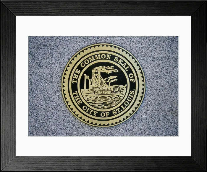 Framed Print : Close-up of the common seal of the city of St. Louis, Missouri, USA