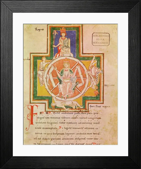 Framed Print : The Wheel of Fortune (Rota Fortunae) from Carmina Burana by Anonymous  /  Bayerische Staatsbibliothek