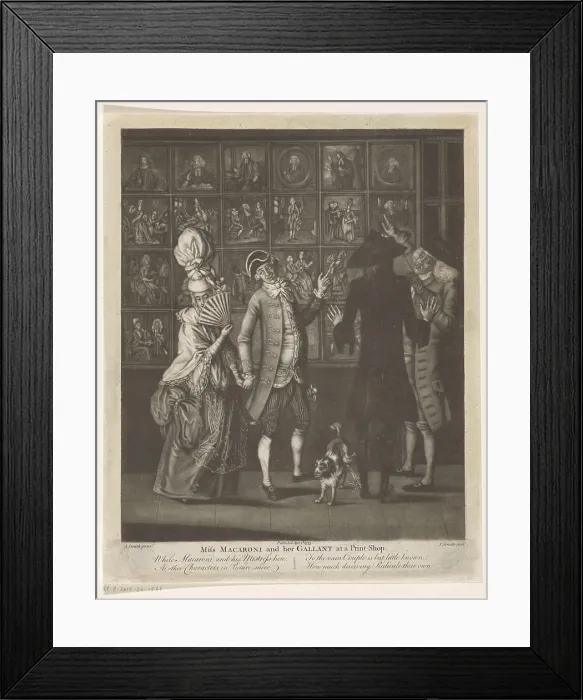 Framed Print : Miss Macaroni and her loved one for the window of a print trade Framed Print : Miss Macaroni and her loved one for the window of a print trade