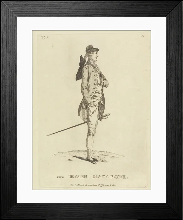 Framed Print : Mary Darly, active 1762 -1772, British, The Bath Macaroni. Etching Framed Print : Mary Darly, active 1762 -1772, British, The Bath Macaroni. Etching