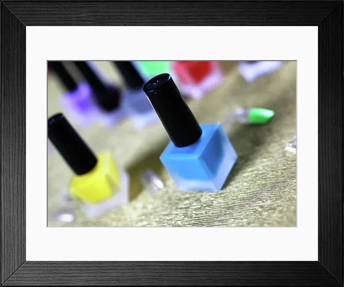 Framed Print : varnish manicure false nails a small set of detail for manicure on a gold background Framed Print : varnish manicure false nails a small set of detail for manicure on a gold background