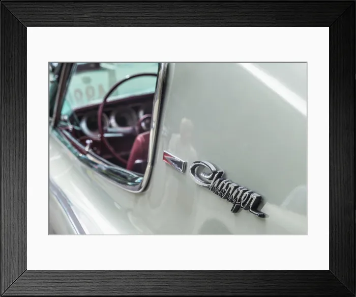 Framed Print : USA, Massachusetts, Essex. Antique cars, 1966 Dodge Charger detail