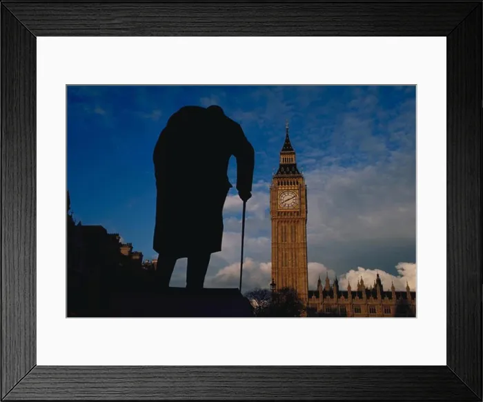 Framed Print : Statue of Winston Churchill and British Houses of Parliament and Big Ben